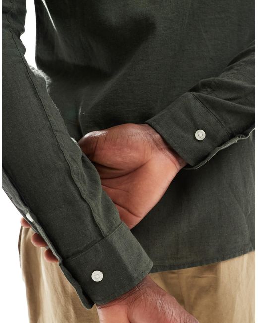 Only & Sons – langärmliges hemd aus leinenmix in Gray für Herren