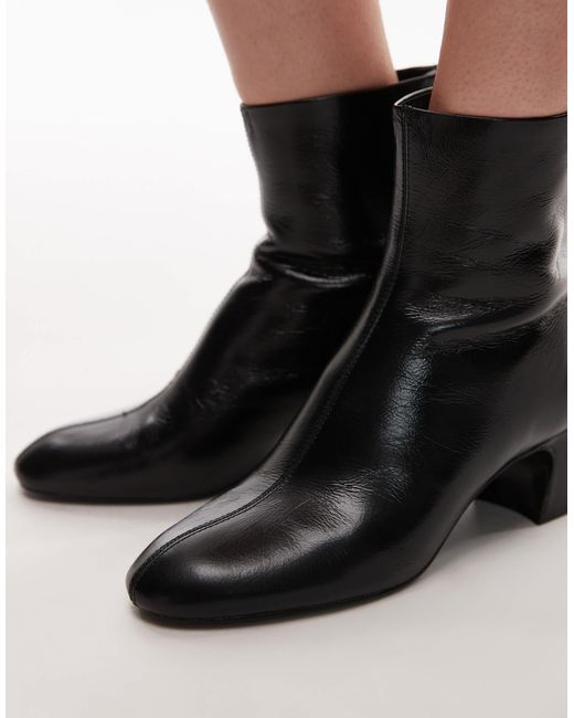 Mango Black Leather Round Toe Boot