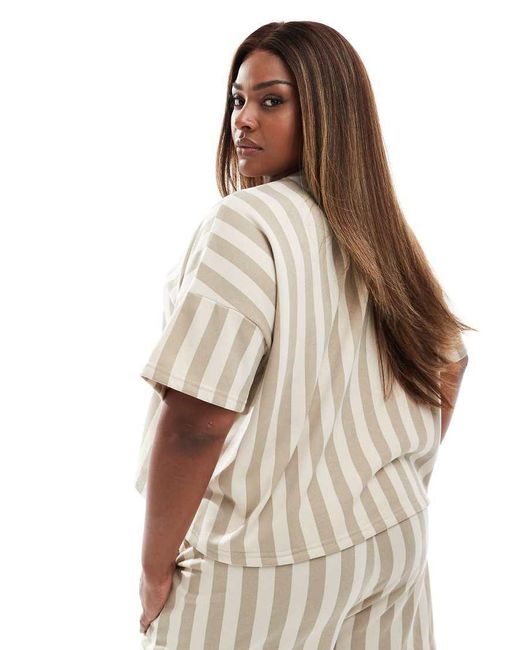 Pieces Plus Natural Pieces Curve Striped Short Sleeve Sweatshirt Co-Ord