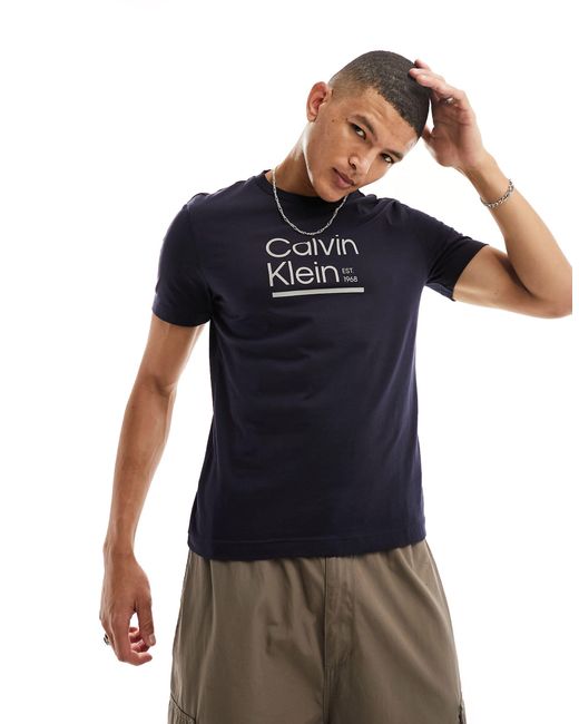 Calvin Klein Contrast Line Logo T-shirt in Blue for Men | Lyst