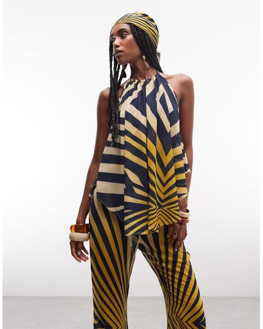 Noughts & Kisses Metallic Open Back Halterneck Top