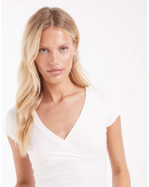 Hollister White V Neck Wrap Front Top
