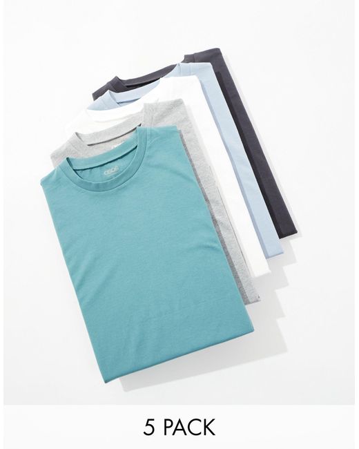 ASOS – 5er-pack oversize-t-shirts in Blue für Herren