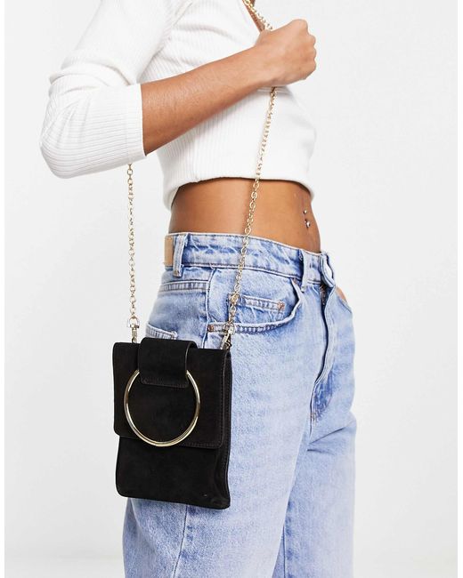 Urbancode White Suede Ring Detail Mini Crossbody Bag With Chain Strap