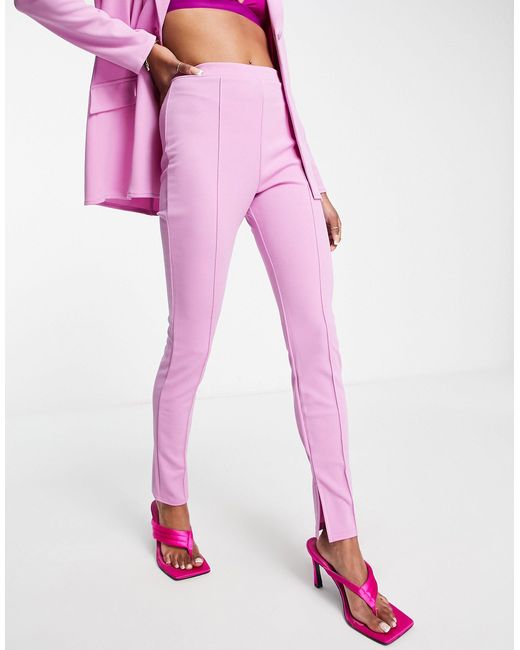 ASOS Pink Asos Design Petite Jersey Suit Slim Leg Trouser With Split Ankle