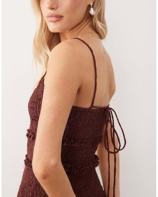 ASOS Brown Crinkle Maxi Sundress With Shirred Dropped Waist
