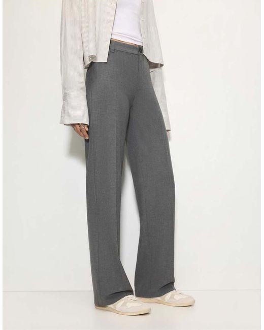 Pull&Bear White Smart High Waist Straight Leg Trousers