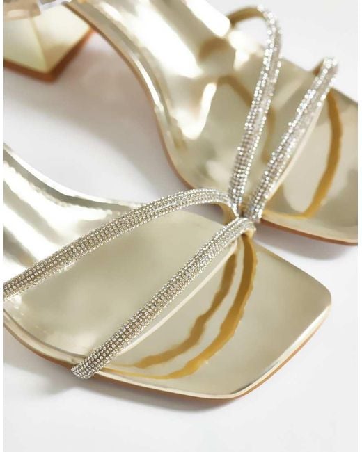 SIMMI Metallic Simmi London Wide Fit Juliette Mirror Diamante Low Block Heeled Sandals