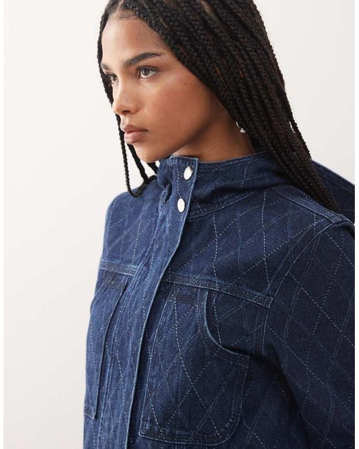 Collusion Blue Denim Hooded Argyle Print Jacket for men