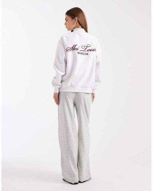 Cotton On White Plush Mock Neck Sweatshirt With Ski Tour Graphic