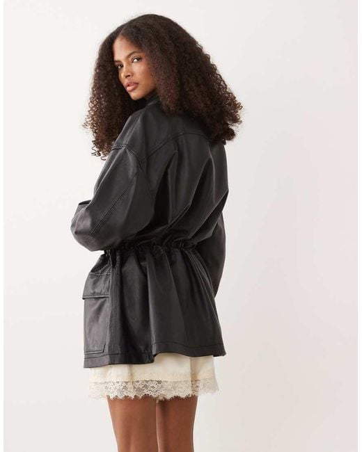 Mango Black Capsule 100% Leather Cinched Waist Jacket