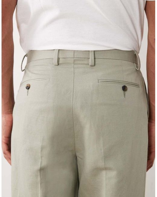 ASOS Natural Relaxed Tapered Linen Rich Suit Pants for men