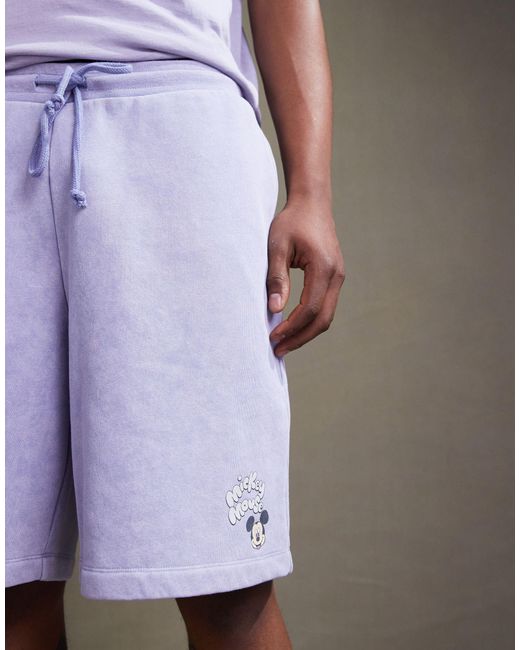 Disney - pantaloncini unisex oversize blu slavato con stampa di topolino di ASOS in Gray