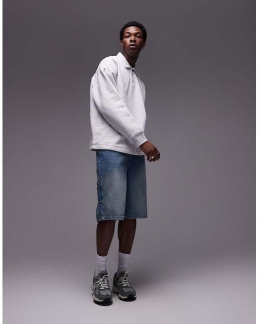 Topman Gray Relaxed Fit Sweatshirt Polo for men
