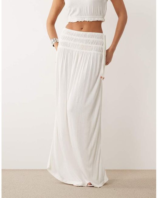 ASOS Natural Co-Ord Crinkle Shirred Waistband Maxi Skirt
