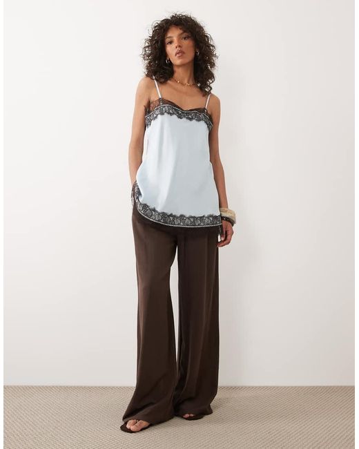 ASOS Brown Satin Lace Trim Longline Cami Top