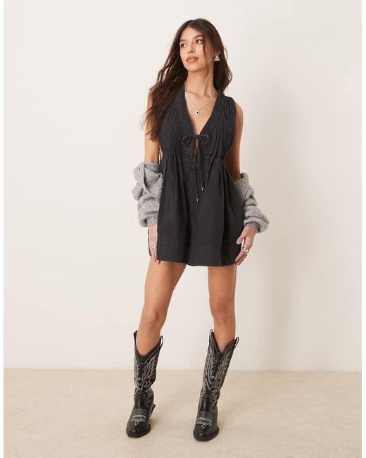 Free People Black Webster Tie-front Romper