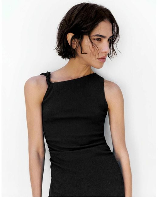 Pull&Bear White – gerafftes midikleid