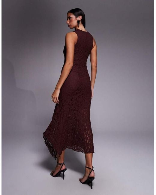 ASOS Purple Lace Sleeveless Column Midi Dress