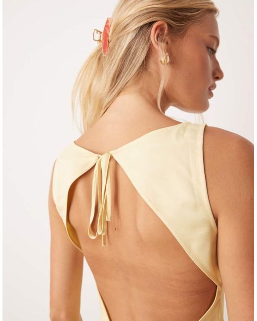ASOS Natural Satin Tie Back Slash Neck Top