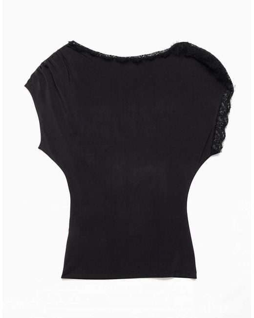 NA-KD Black Short Sleeve Lace Top