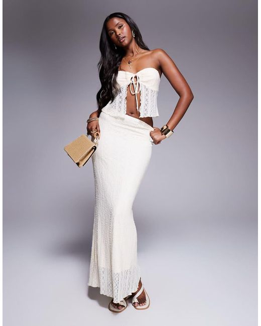 Aria Cove White Lace Bandeau Tie Split Front Detail Top Co-ord