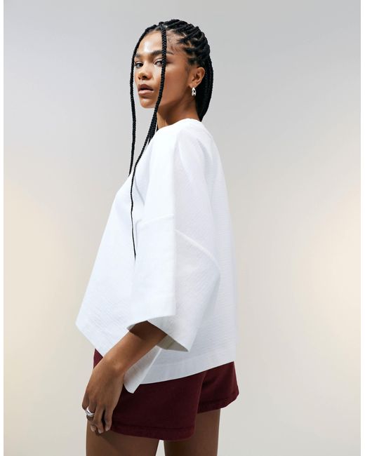 T-shirt flammé coupe carrée à manches courtes - crème ASOS en coloris White