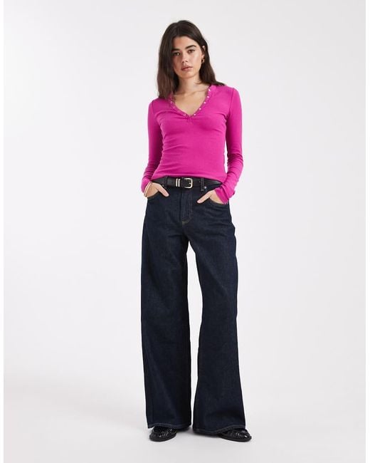 Cotton On Pink Henley Long Sleeve Top