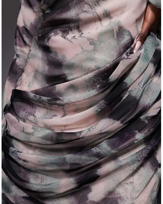 ASOS Gray Drape Front Blouson Sleeve Maxi Dress