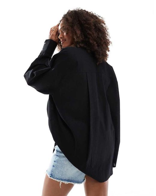 Camisa Negra Extragrande De Mezcla De Lino De ASOS de color Black