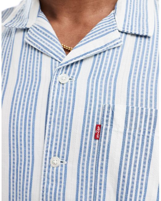 Levi's Blue Sunset Camp Short Sleeve Dobby Slub Stripe Shirt for men