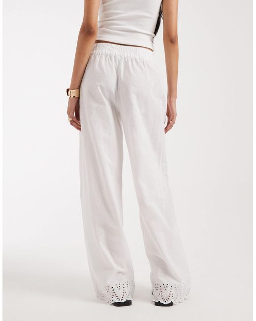 ONLY Natural Pants With Embroidered Hem