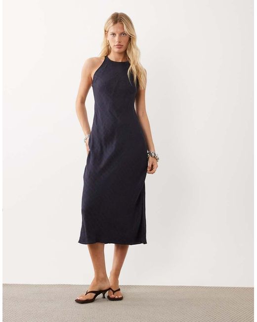 Mango Blue Sleeveless Halterneck Midi Dress
