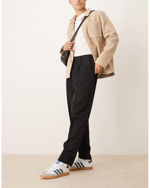 ASOS Natural Smart Oversized Tapered Trousers With Front Pleat for men