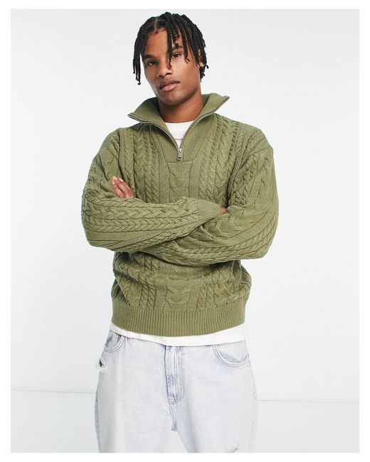 New Look Heavy Cable Relaxed Fit Knit Jumper in Green for Men | Lyst Canada