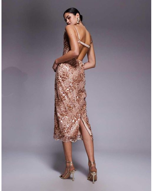 Vestito Al Polpaccio Con Paillettes Rosa E Fondo Smerlato di TFNC London in Purple