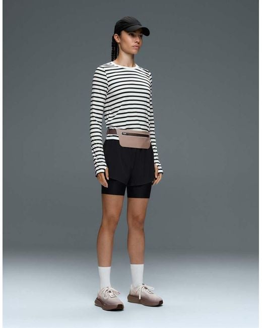 Oysho Gray Striped Long-Sleeve Technical T-Shirt