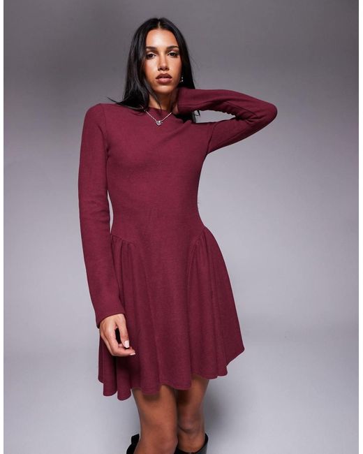 ASOS Purple Supersoft Long Sleeve Godet Mini Dress