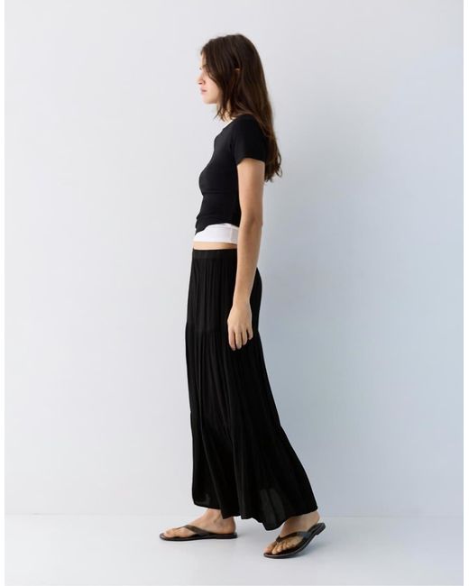 Pull&Bear Black Paneled Midi Skirt