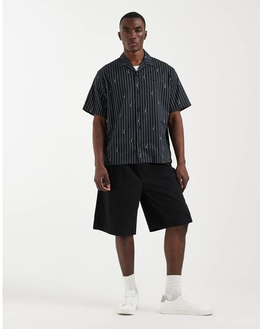 Lacoste Blue All-Over Croc Print Stripe Short Sleeve Resort Shirt for men