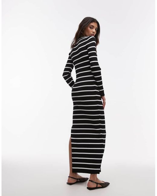 TOPSHOP Gebreide Maxi Jurk Met Knopen in het Black
