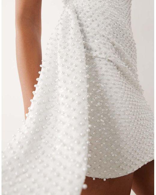 Oh Polly Natural Embellished Square Neck Draped Detail Mini Dress