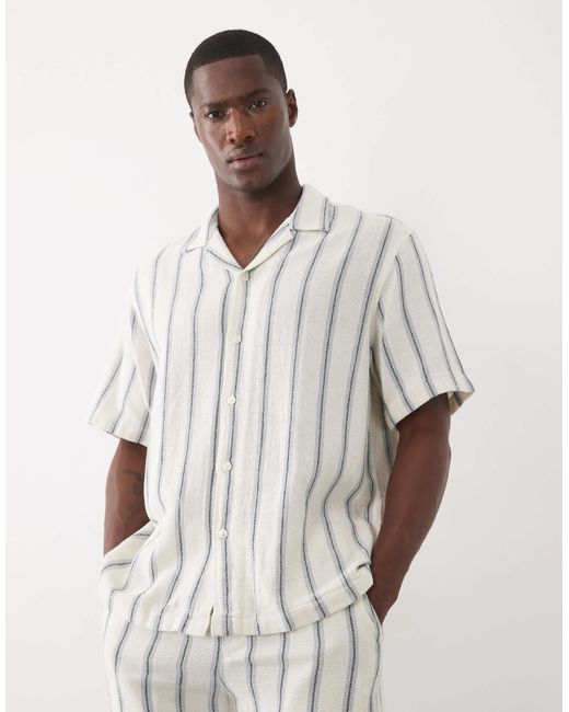 Chemise d'ensemble texturée 100 % coton - rayures es SELECTED pour homme en coloris White