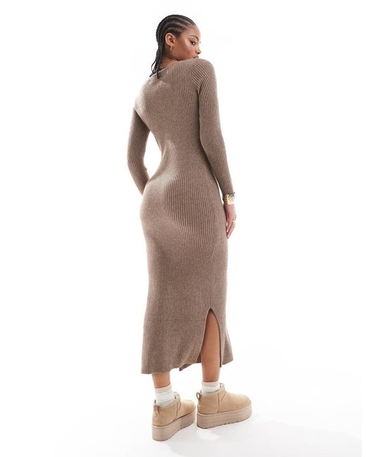 Vestito Lungo A Coste Con Scollo A Barchetta di ONLY in Brown