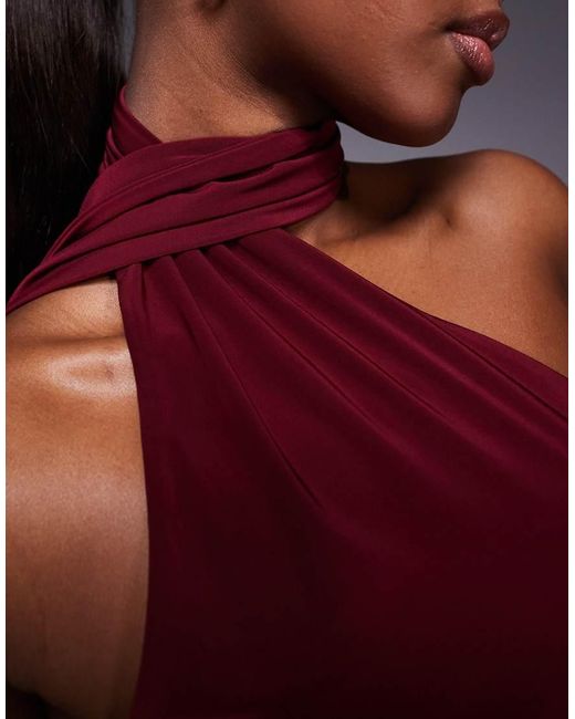 Fashionkilla Red Exclusive Slinky Double Sculpted Halterneck Scarf Detail Mini Dress