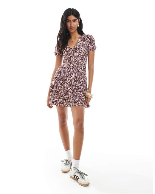 New Look Pink Ditsy Floral Crinkle Mini Dress