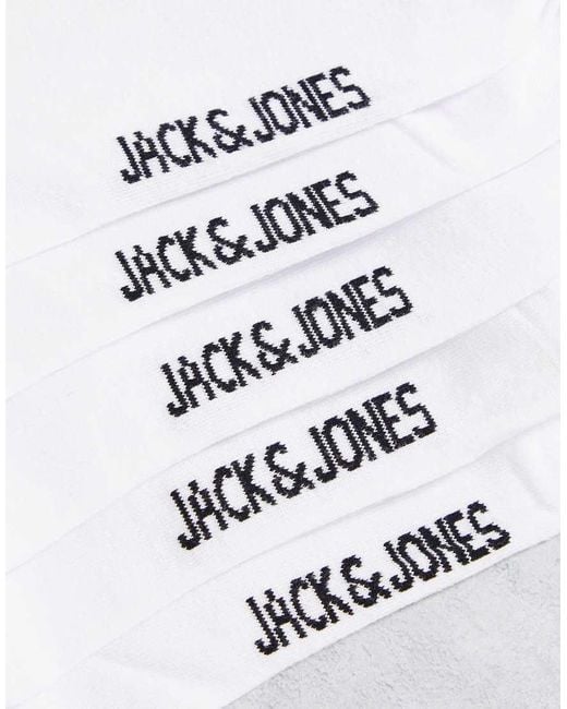 Jack & Jones White 5 Pack Logo Sports Socks for men