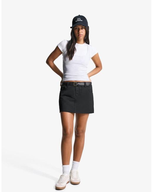 Bershka Black Cotton Mini Skirt With Belt