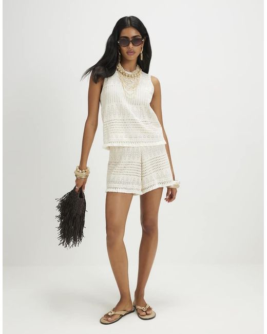 River Island Natural Crochet Fringe Hem Shorts