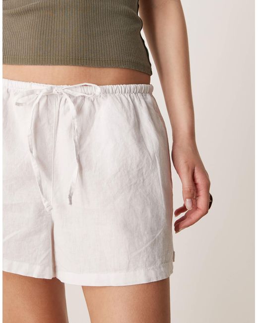 Gina Tricot Natural Relaxed Fit Drawstring Linen Mix Shorts